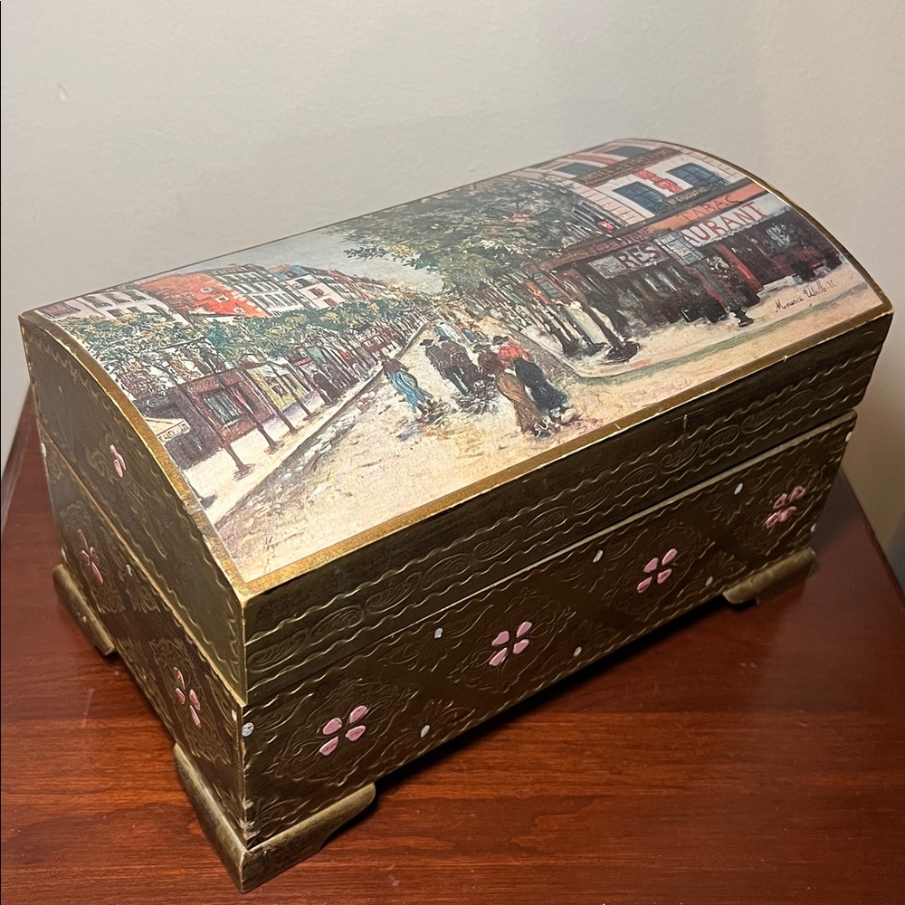 VTG Gold Gilt Florentine Style Dome Jewelry Chest Velvet Lined handmade 1970s